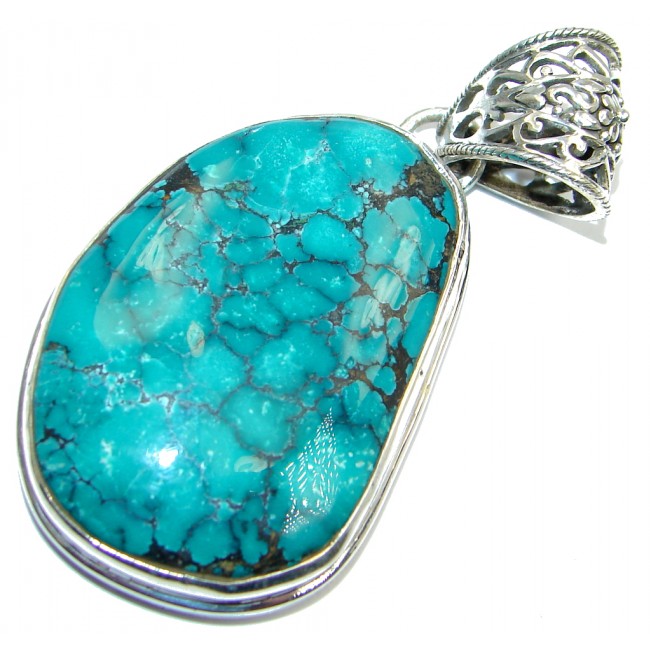 Large Genuine Turquoise Sterling Silver handmade Pendant