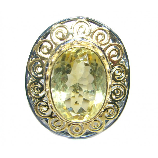 Large Citrine Gold plated over Sterling Silver ring size adjustable