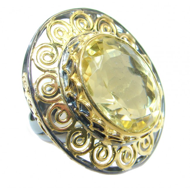 Large Citrine Gold plated over Sterling Silver ring size adjustable