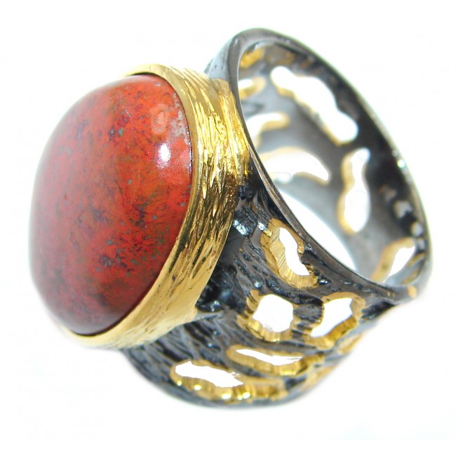 Perfect Sonora Jasper Gold Rhodium plated over Sterling Silver Ring size 7 1/2