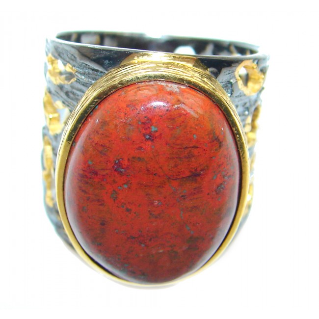 Perfect Sonora Jasper Gold Rhodium plated over Sterling Silver Ring size 7 1/2