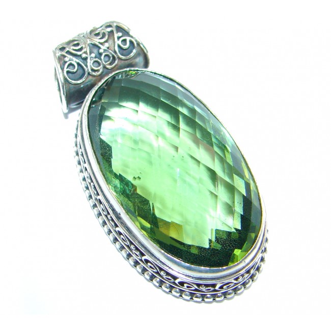 Amazing created Emerald color Quartz Sterling Silver Pendant