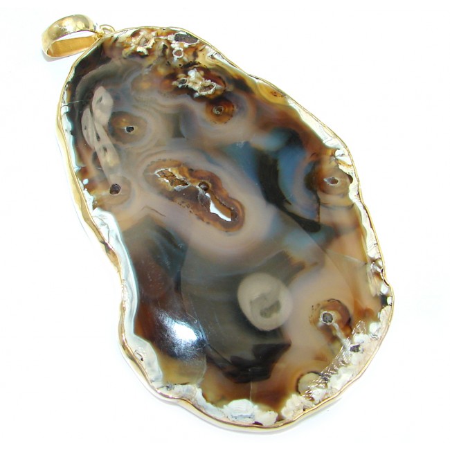 Huge Genuine Dendritic Agate Gold plated Sterling Silver Pendant