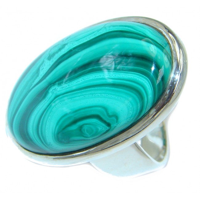 Natural AAA quality Green Malachite Sterling Silver ring s. 7 3/4