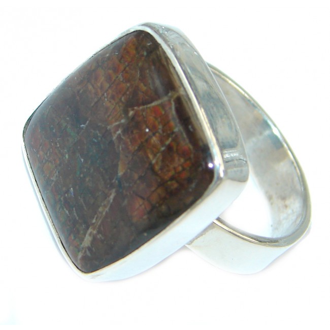 Authentic Orange Fire AAA Ammolite Sterling Silver ring s. 9