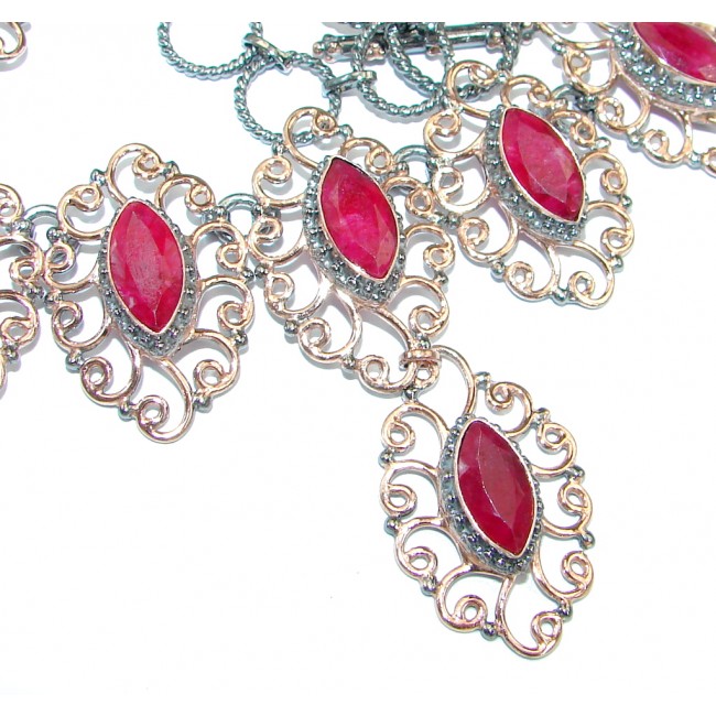 Elegant natural Ruby Rose Gold Rhodium over Sterling Silver handmade necklace