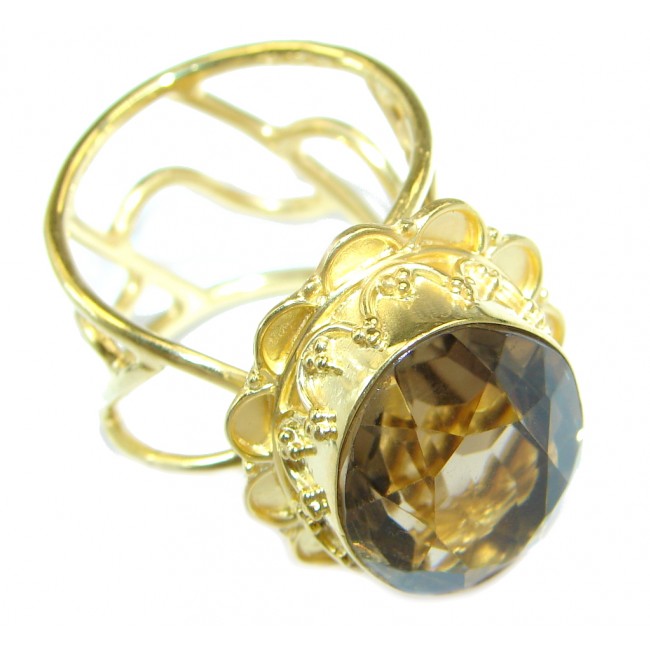 Beautiful Champagne Smoky Topaz 18 ct. Gold plated Sterling Silver Ring size adjustable