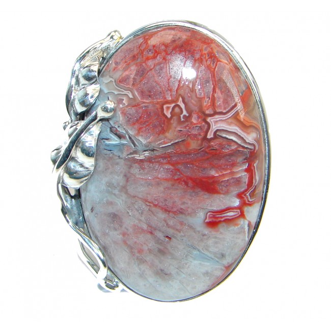 Big Excellent quality Crazy Lace Agate Sterling Silver Ring size adjustable