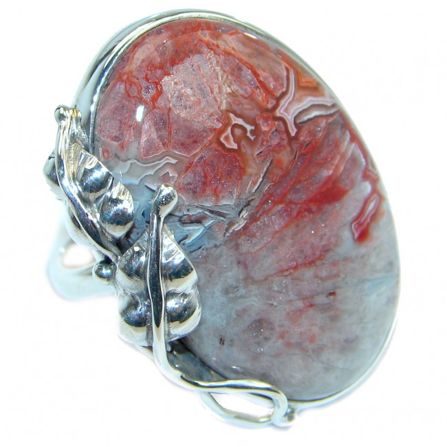 Big Excellent quality Crazy Lace Agate Sterling Silver Ring size adjustable