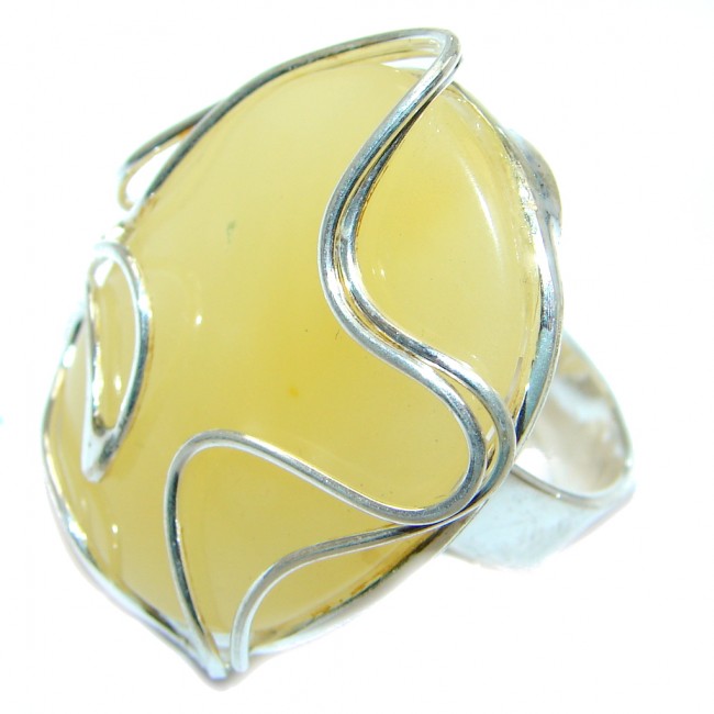 Huge Genuine Butterscoth Baltic Polish Amber Sterling Silver handmade Ring size adjustable