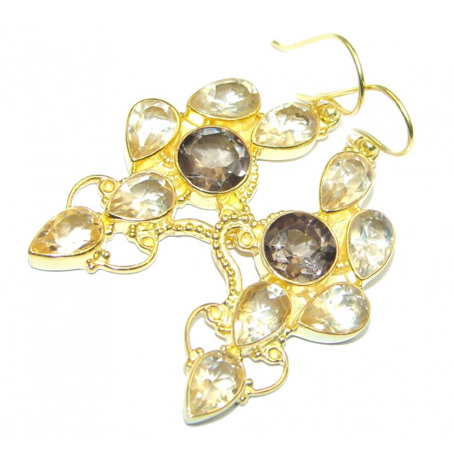 Amazing genuine Smoky Topaz Gold plated over Sterling Silver Earrings