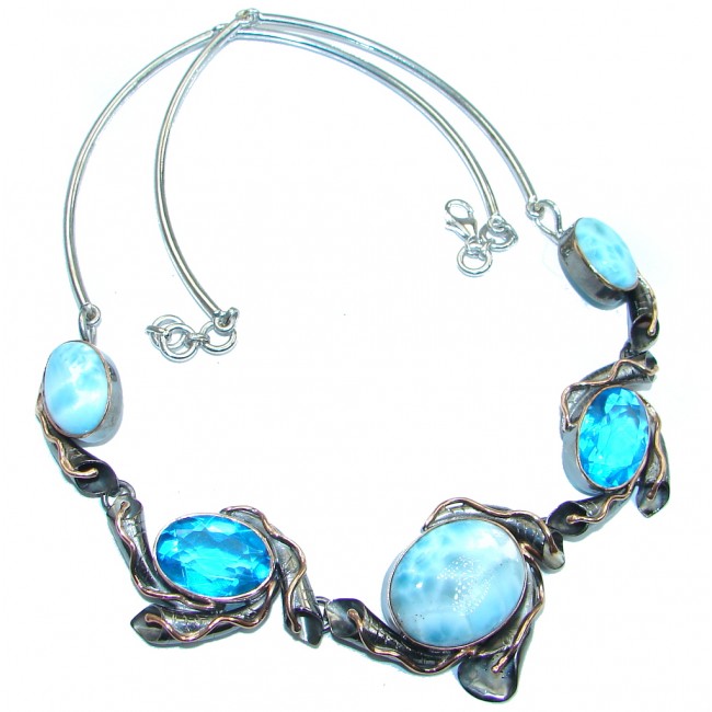 Larimar Swiss Blue Topaz Rose Gold Rhodium plated over Sterling Silver handmade necklace