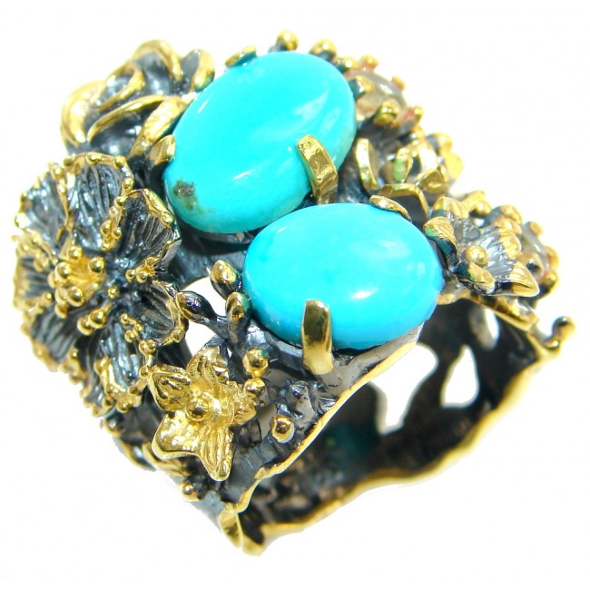 Sleeping Beauty Turquoise Gold Rhodium plated over Sterling Silver Ring size 7