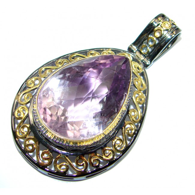 Vintage Style Pink Amethyst Gold Rhodium plated over Sterling Silver Pendant