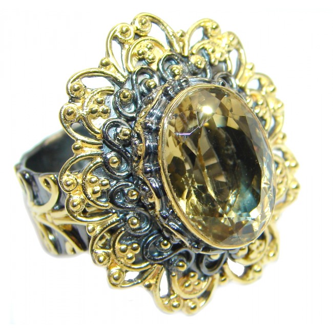 Natural Citrine Rhodium Gold plated over Sterling Silver ring size adjustable