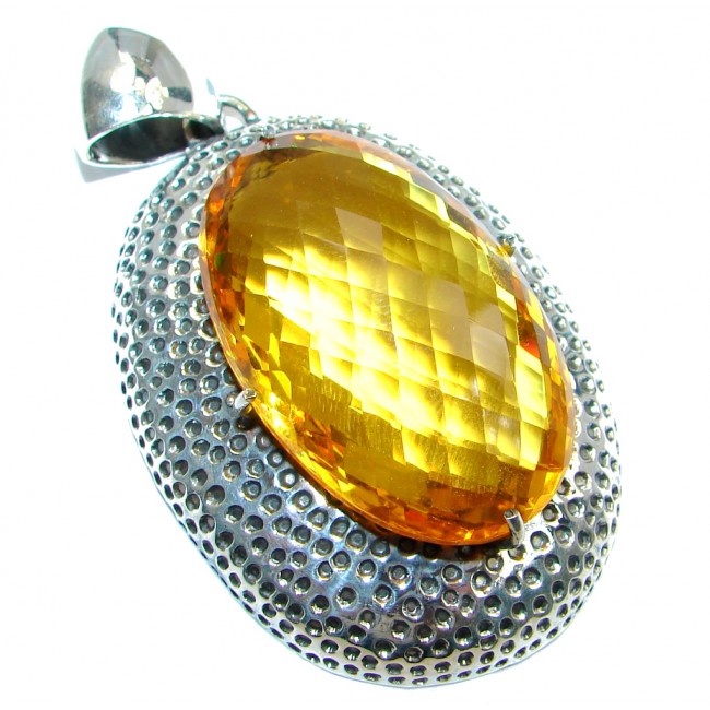 Huge Vintage Style created Yellow Quartz Sterling Silver Pendant