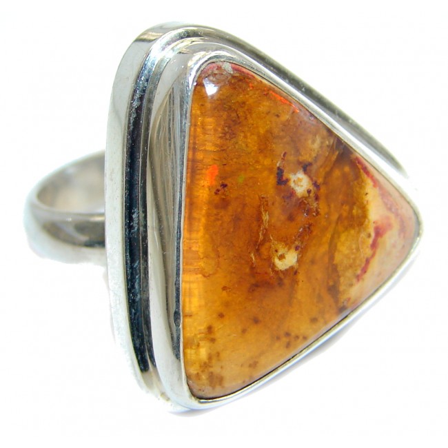 Mexican Fire Opal Oxidized Sterling Silver handmade Ring size adjustable