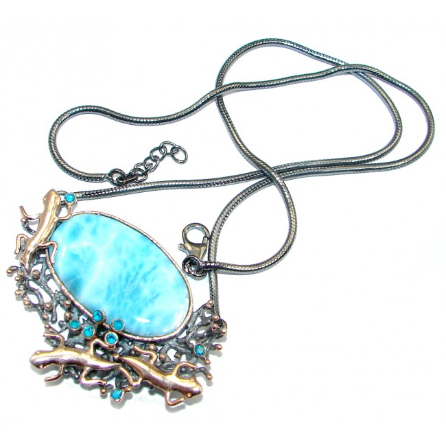 Three Lizards Caribbean Blue Larimar Swiss Blue Topaz Gold plated over Sterling Silver handcrafted necklace