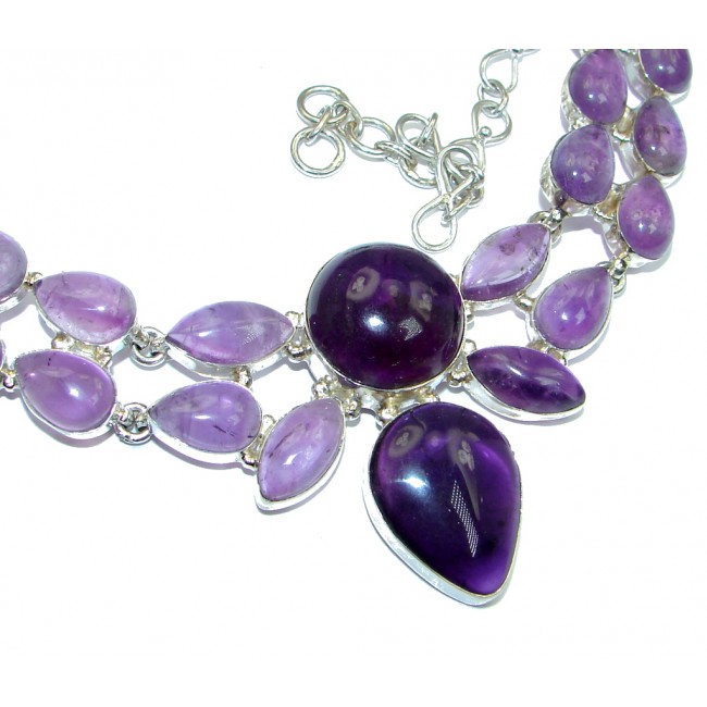 Large Genuine precious Amethyst Sterling Silver handcrafted necklace