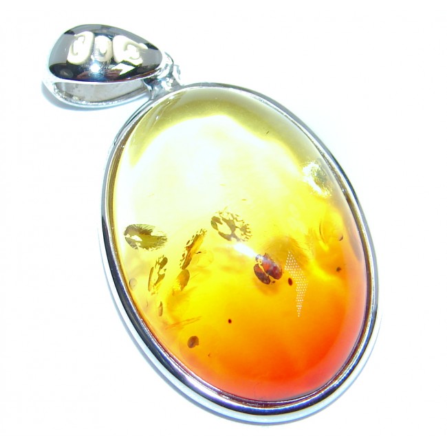 Day and Night natural Baltic Amber Sterling Silver handmade Pendant