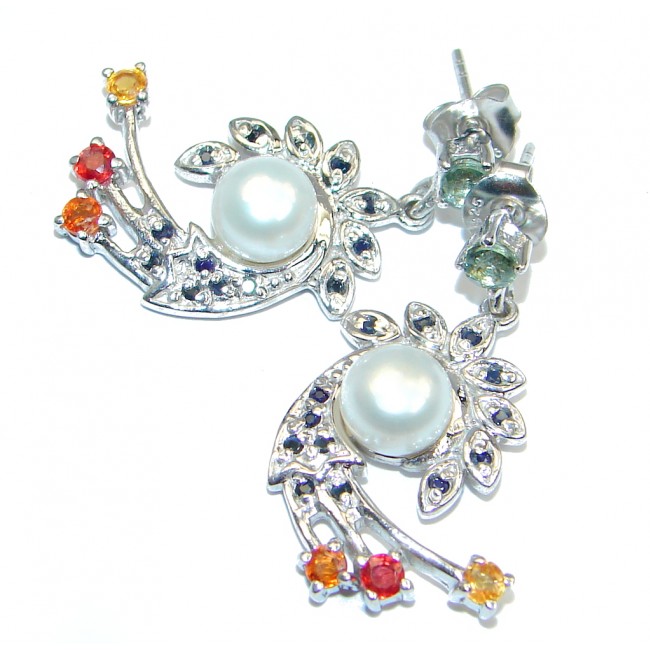 Deluxe Fancy Colors Sapphire Pearl 925 Sterling Silver Earrings