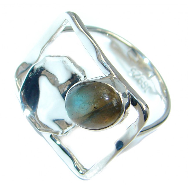 Blue Aura AAA Fire Labradorite Sterling Silver ring size 7 1/4