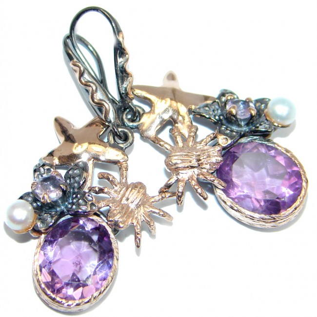 Natural Amethyst Gold plated over Sterling Silver handmade earrings
