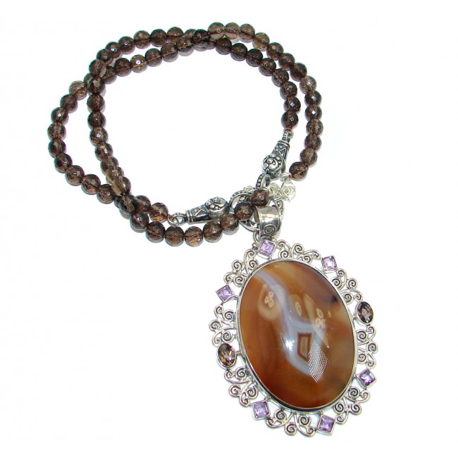 Gracious Genuine Botswana Agate Smoky Topaz Beads Sterling Silver handmade Necklace