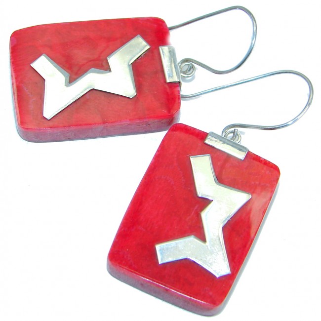 Red Fossilized Coral Sterling Silver handmade earrings