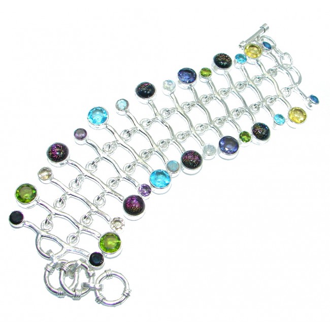 Five Planets Mexican Dichroic Glass Sterling Silver handmade Bracelet