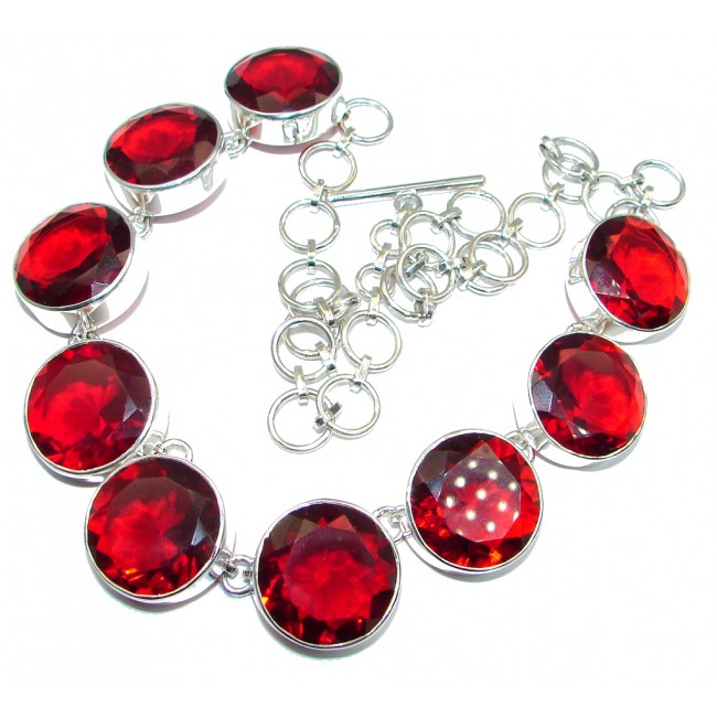 Huge Good Energy Red created Topaz Sterling Silver handmade Necklace