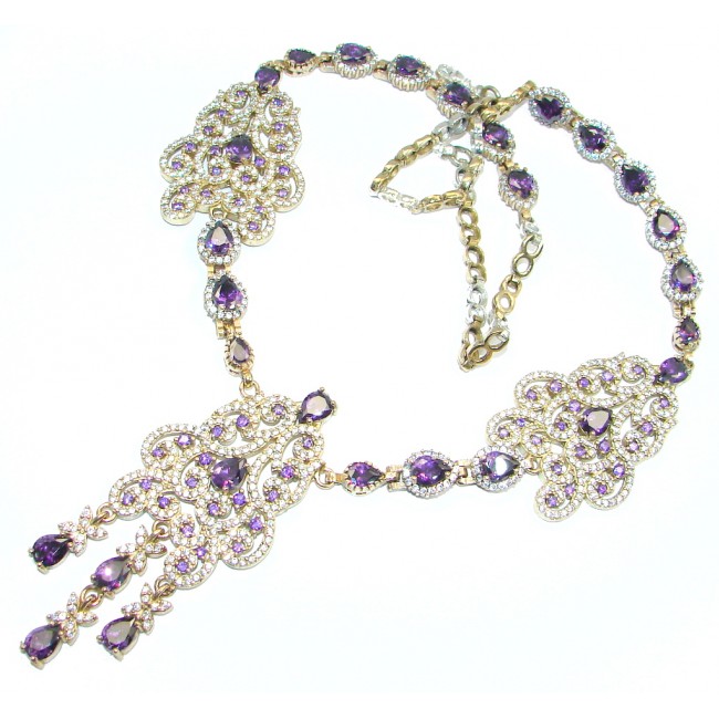 Huge Victorian created Amethyst & White Topaz Sterling Silver handcrafted necklace
