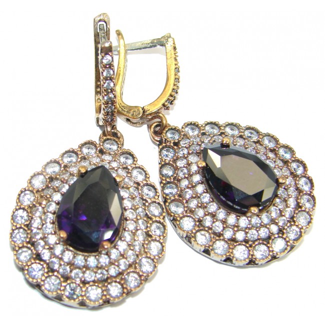 Huge Victorian Style created Sapphire & White Topaz Sterling Silver earrings