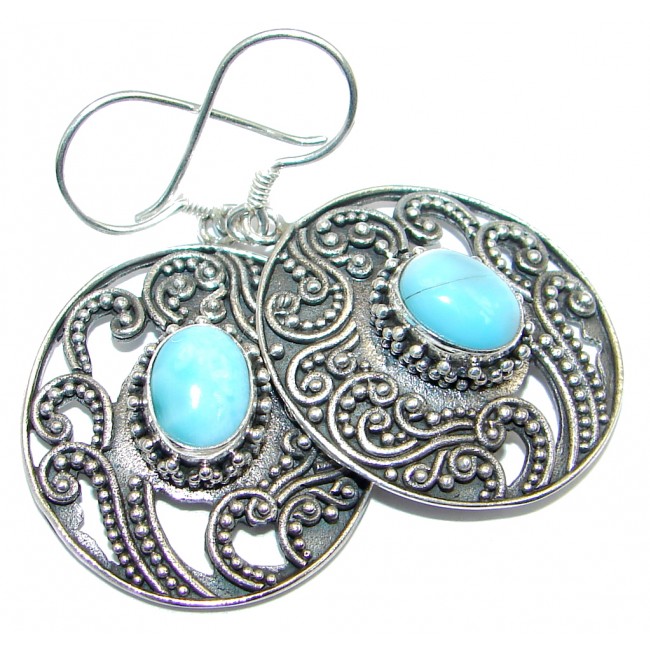 Vintage Style Blue Larimar oxidized Sterling Silver handmade earrings