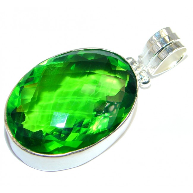 Amazing created Green Emerald color Quartz Sterling Silver Pendant