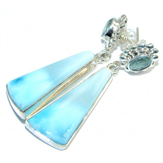 Vintage Style Blue Larimar oxidized Sterling Silver handmade stud earrings