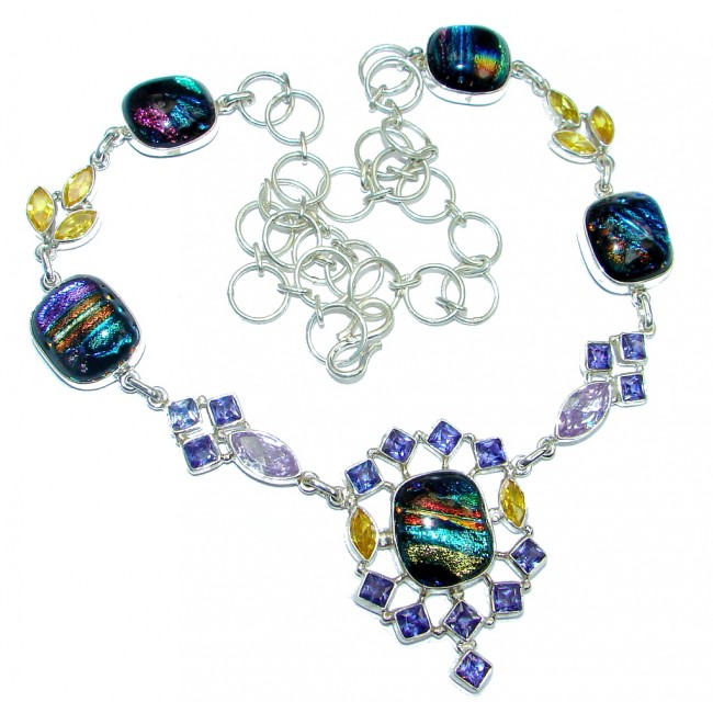 Mystical Eye Rainbow Dichroic Glass Sterling Silver handmade necklace