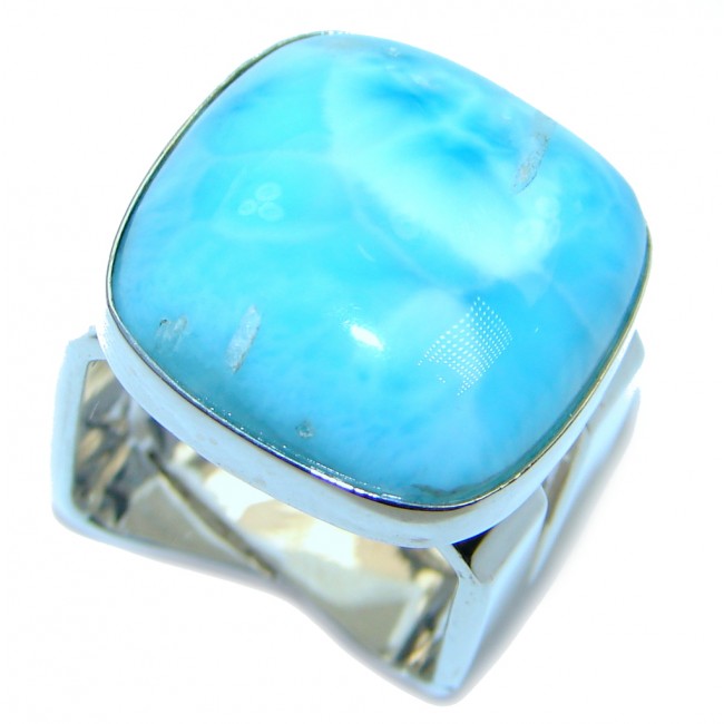 Unique Modern Style Blue Larimar Sterling Silver Cocktail Ring size 5 3/4