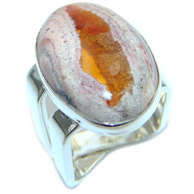 Mexican Fire Opal Oxidized Sterling Silver handmade Ring size 7
