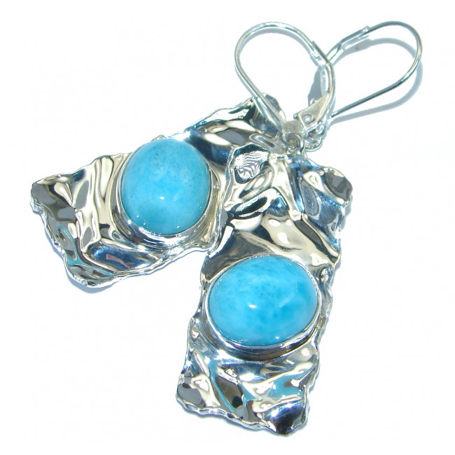Caribbean Beauty AAA Blue Larimar hammered Sterling Silver handmade earrings