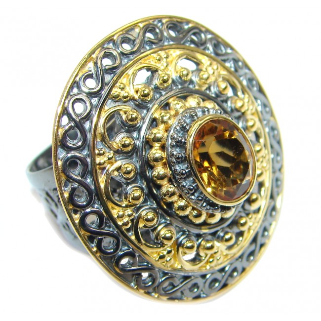 Natural Citrine Rhodium Gold plated over Sterling Silver handmade ring size adjustable