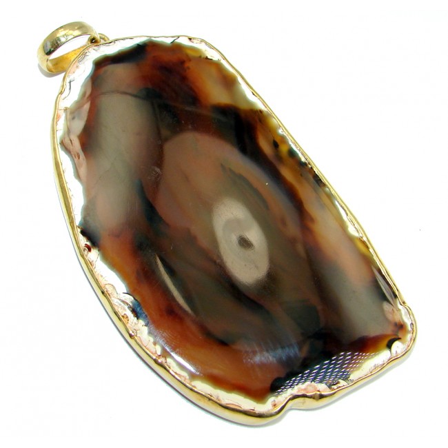 Huge 78.5 grams! Botswana Agate Gold plated over Sterling Silver handcrafted Pendant