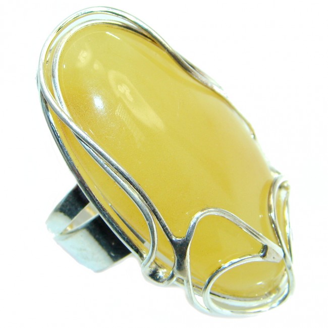 Huge Genuine Butterscoth Baltic Polish Amber Sterling Silver handmade Ring size adjustable