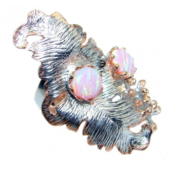 Silver Leaf Japanese Fire Opal Rose Gold plated over Sterling Silver ring s. 8