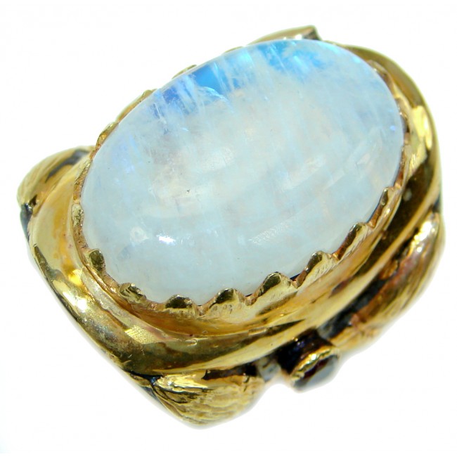 Huge Fire Moonstone Gold plated over Sterling Silver handmade ring size 8