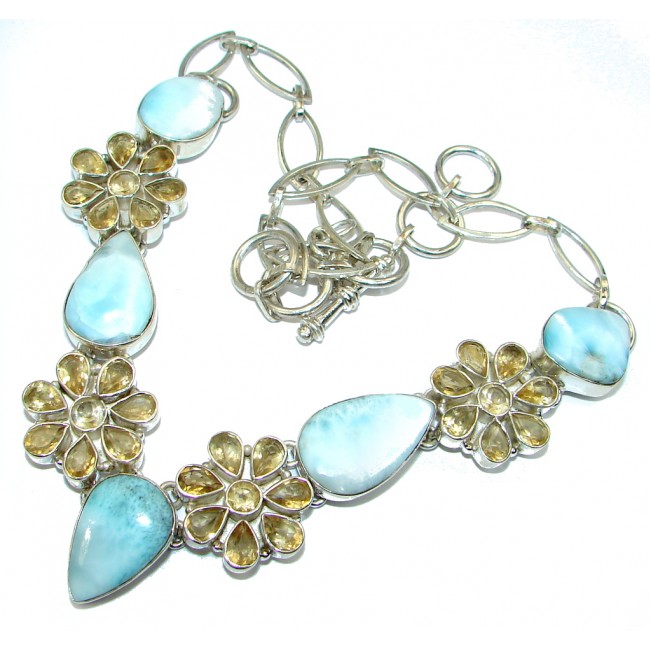 Mega Chunky Larimar Citrine Sterling Silver handcrafted necklace