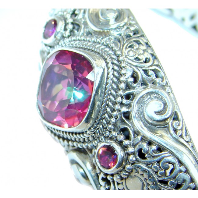 Real Treasure Bali Made Pink Rainbow Topaz Sterling Silver Bracelet / Cuff