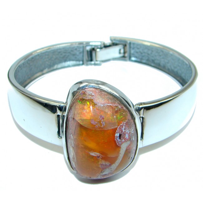 One of the kind Orange Mexican Fire Opal Oxidized Sterling Silver Bracelet / Cuff