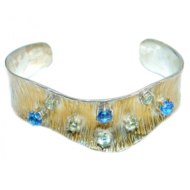 Authentic Blue Topaz Twom Tones Sterling Silver Bracelet