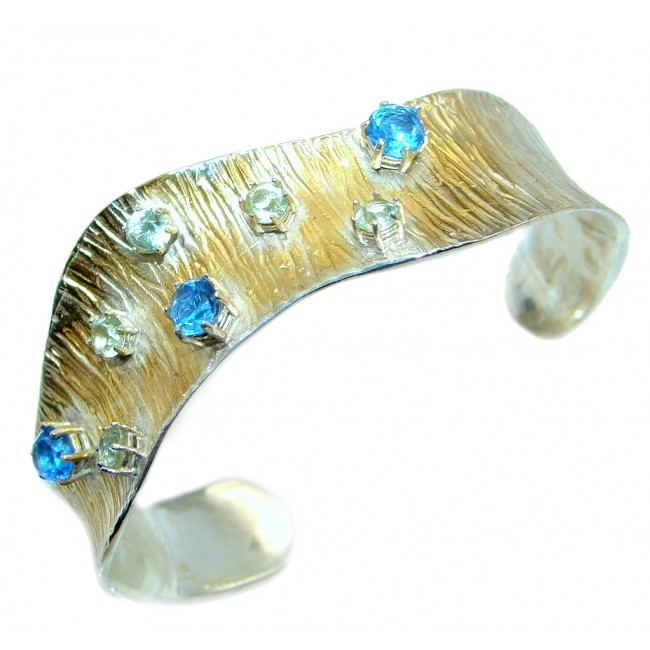 Authentic Blue Topaz Twom Tones Sterling Silver Bracelet